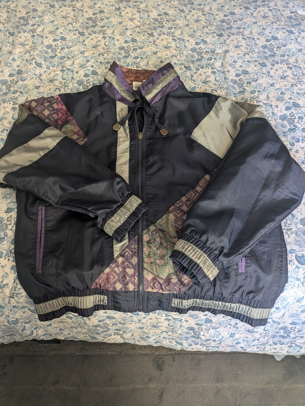Vintage Energy Zone Black and Purple Colorblock Windbreaker Jacket